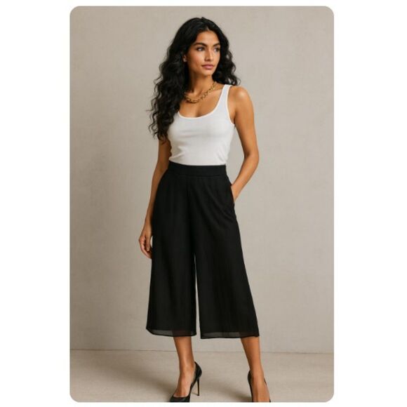 Cache Culottes Black Sheer Layered Capris Pants Slacks Womens Size 4 - Picture 1 of 6